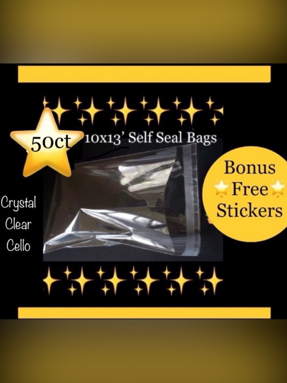 Crystal Clear 50ct~ 10x13” Bags-Self Seal 🪴🆕🪴W/Free 50ct Thank You Stickers